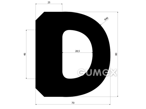 "D" Gummiprofil mit Loch, 80x70/R40mm, 70°ShA, EPDM, -40°C/+100°C, schwarz, 